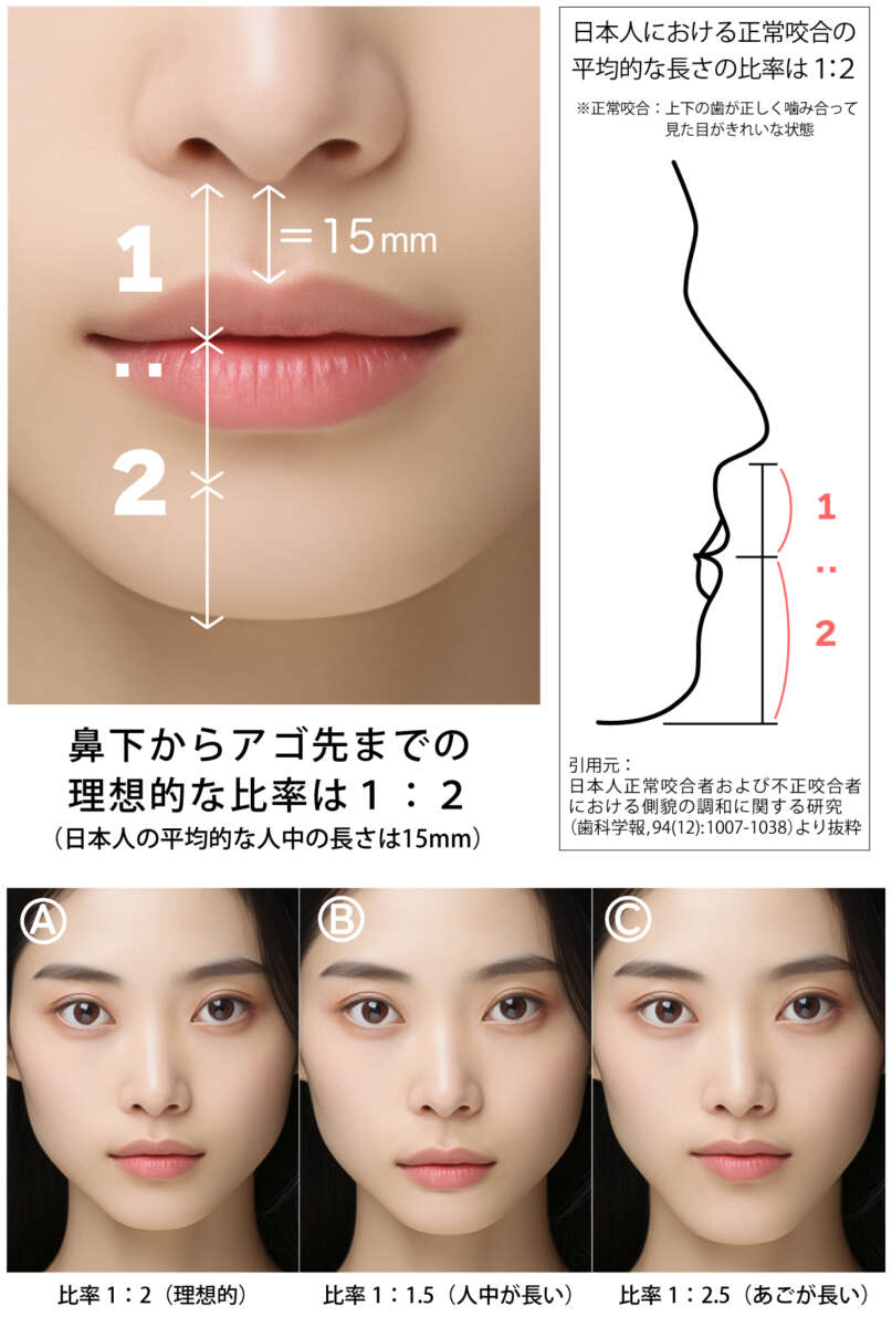 人中の理想的な長さ（黄金比率）